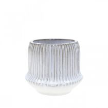 Cache-pot en céramique à rainures blanc Ø10cm H8.5cm