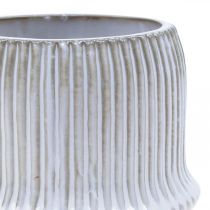 Cache-pot en céramique à rainures blanc Ø10cm H8.5cm