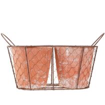 Article Pot de fleurs en céramique, panier métallique, terre cuite marron, L38,5 cm