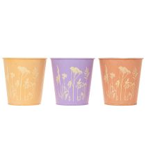 Article Set de 3 cache-pots en métal motif floral pastel diamètre 10 cm