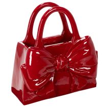Article Vase décoratif en forme de sac à main avec nœud, finition brillante, 22 cm