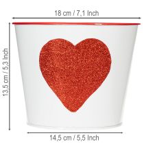 Article Pot de fleurs blanc à cœur rouge, jardinière, Ø18cm H13,5cm