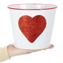 Article Pot cache-plante blanc avec cœur rouge pailleté Ø18cm H13,5cm