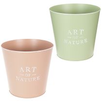 Article Lot de 2 cache-pots ronds en acier galvanisé 22 cm, vert et rose pastel
