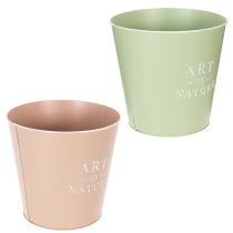 Article Lot de 2 cache-pots ronds en acier galvanisé 22 cm, vert et rose pastel