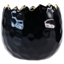 Article Lot de 2 pots en céramique noir cassé avec bord doré Ø12 cm