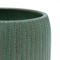 Cache-pot en céramique à rainures vert clair Ø14.5cm H12.5cm