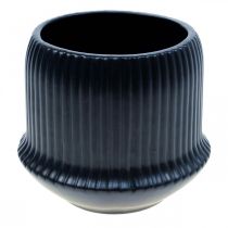 Article Cache-pot céramique jardinière rainures noir Ø14.5cm H12.5cm