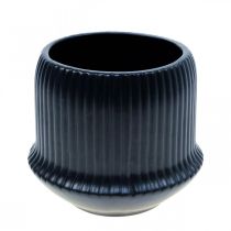 Cache-pot céramique jardinière rainures noir Ø12cm H10.5cm