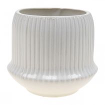 Cache-pot en céramique à rainures blanc Ø14.5cm H12.5cm
