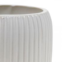 Cache-pot en céramique à rainures blanc Ø14.5cm H12.5cm