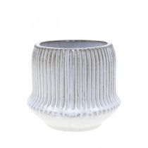 Cache-pot en céramique à rainures blanc Ø12cm H10.5cm
