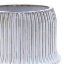 Cache-pot en céramique à rainures blanc Ø12cm H10.5cm