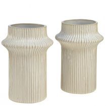 Article Vase à fleurs en céramique motif rainuré Ø10cm H22cm 2pcs