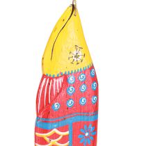 Article Décoration de poisson en bois coloré à suspendre rouge bleu assorti 38 cm 2 pièces