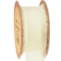Article Ruban en mousseline de soie crème avec franges 40 mm 15 m