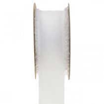 Article Ruban mousseline ruban tissu blanc avec franges 40mm 15m