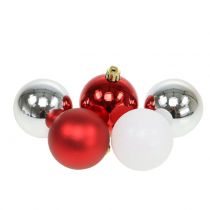 Mélange de boules de Noël blanc, rouge, argent Ø 5,5 cm 30 p.