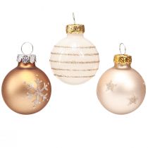 Article Boules de sapin de Noël en verre mini perle or blanc Ø3cm 9 pcs