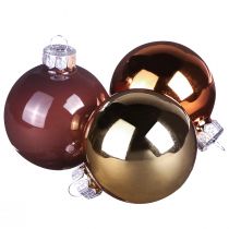 Article Boules de sapin de Noël boules de verre mélangées marron doré Ø5cm 24 pcs
