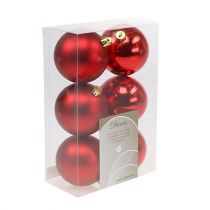 Article Boules de Noël rouges en plastique 8 cm - Lot de 6