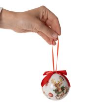 Article Boules de Noël en plastique avec motifs cerfs et rubans rouges 7 cm set de 4