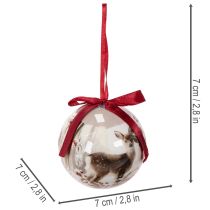 Article Boules de Noël en plastique avec motifs cerfs et rubans rouges 7 cm set de 4