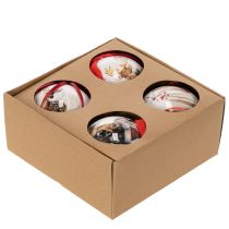 Article Boules de Noël en plastique avec motifs cerfs et rubans rouges 7 cm set de 4
