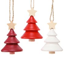 Article Décorations de sapin de Noël en bois de sapin rouge blanc 7,5 cm 6 pièces