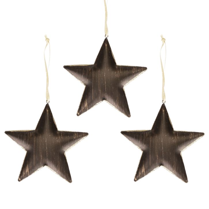 Décoration de sapin de Noël étoile métal noir doré Ø15cm 3pcs
