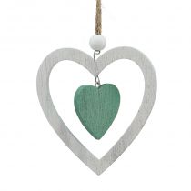 Article Décorations en bois pour sapin de Noël, vert et blanc, 10 cm, set de 9