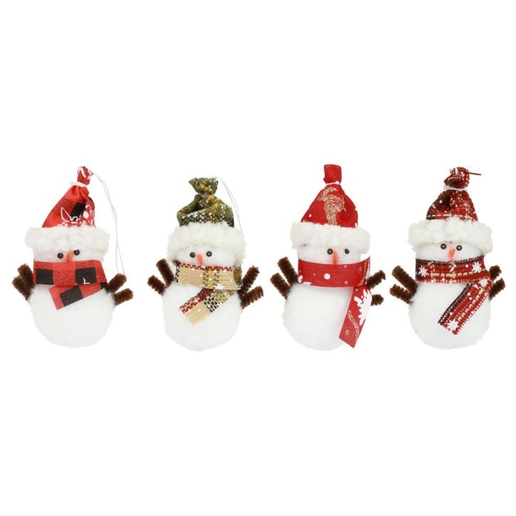 Décorations de sapin de Noël bonhomme de neige avec chapeau H9cm 4pcs