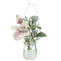 Article Rose de Noël artificielle en verre fleurs artificielles à suspendre H22cm