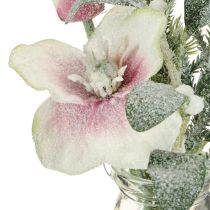 Article Rose de Noël artificielle en verre fleurs artificielles à suspendre H22cm