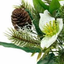 Bouquet de roses de Noël artificielles avec sapin et cônes H26cm