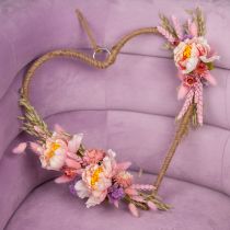 Coffret DIY décoration coeur boucle avec pivoines et fleurs séchées rose 33cm