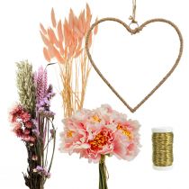 Article Coffret DIY décoration coeur boucle avec pivoines et fleurs séchées rose 33cm