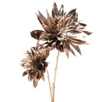 Article Dahlia décorative artificielle, tige longue, 75 cm, 2 fleurs, champagne métallisé