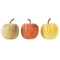 Article Pommes décoratives en tissu velours pomme marron jaune Ø5cm H6cm 12 pcs