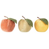 Article Pomme décorative en velours avec feuille marron jaune Ø7,5cm H9cm 9 pcs