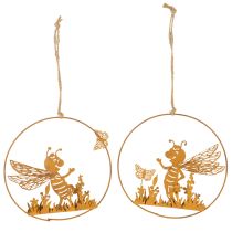 Article Abeille décorative en métal, finition rouille, décoration de jardin à suspendre, Ø14 cm, lot de 4