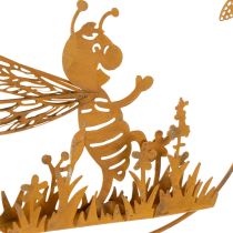 Article Abeille décorative en métal, finition rouille, décoration de jardin à suspendre, Ø14 cm, lot de 4