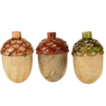 Article Glands décoratifs en bois, décoration de table verte, orange et rouge, hauteur 10 cm, lot de 3