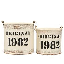 Article Seau décoratif avec anse « Original 1982 » Crème Ø12/10 cm, lot de 2 x 2.