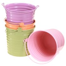 Article Seau décoratif en métal avec anse pour pot de fleurs 4 couleurs Ø11cm 8 pièces