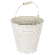 Article Seau décoratif blanchi à la chaux, avec anse, Ø 20,5 cm, pot de fleurs décoratif en métal