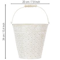 Article Seau décoratif blanchi à la chaux, avec anse, Ø 20,5 cm, pot de fleurs décoratif en métal