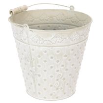 Article Seau décoratif blanchi à la chaux, avec anse, Ø 20,5 cm, pot de fleurs décoratif en métal