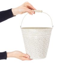 Article Seau décoratif blanchi à la chaux, avec anse, Ø 20,5 cm, pot de fleurs décoratif en métal