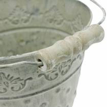 Article Seau déco, blanc lavé, avec anse Ø20,5cm, jardinière, décoration métal